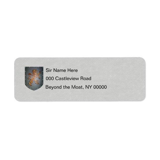 Metal Shield Lion Gray Faux Parchment Label (Front)