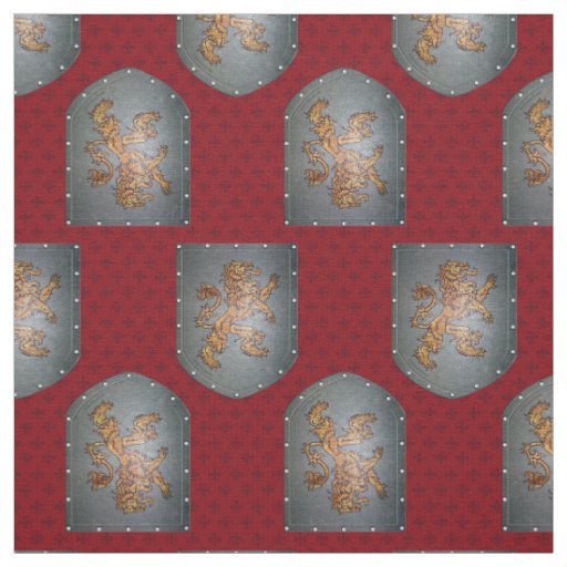 Metal Shield Lion Red Fleurs Fabric