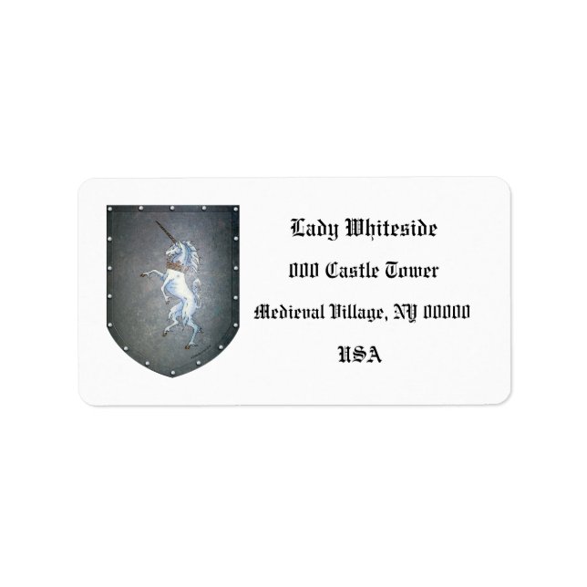 Metal Shield Unicorn on White Label (Front)