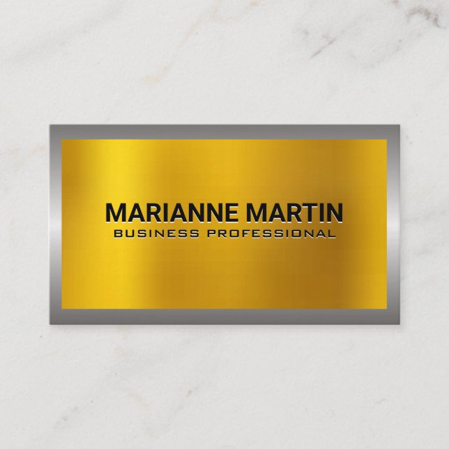 Metal Silver Border | Gold Shine Background Business Card (Front)