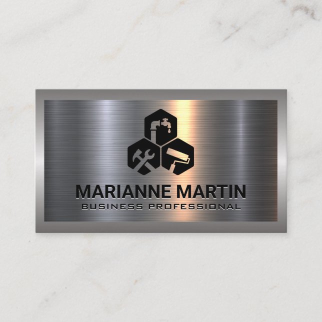 Metal Silver Brushed | Home Repair Service Business Card (Front)