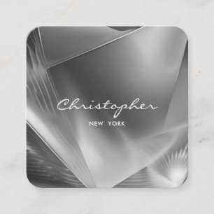 Metal Silver Brushed QR Code & Social Media Square Business Card