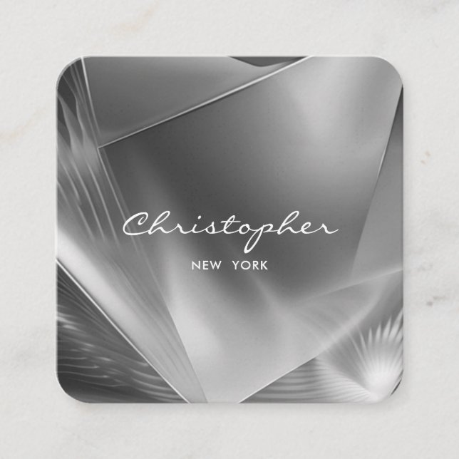 Metal Silver Brushed | QR Code & Social Media Square Business Card (Front)