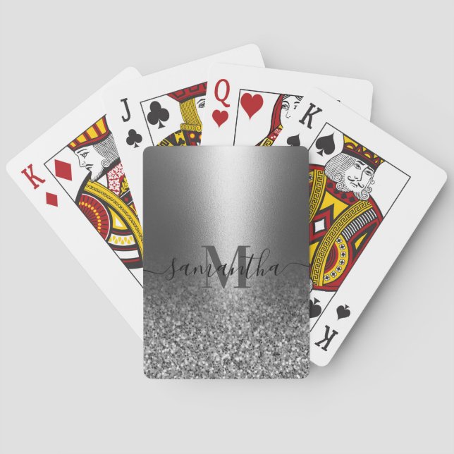 Metal Silver Glitter Poker Cards (Back)