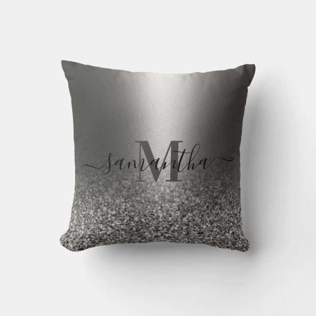 Metal Silver Glitter Throw Pillow (Front)