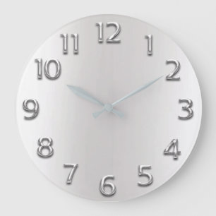Metal Silver Gray Grey Arabic Numbers Minimalism Large Clock