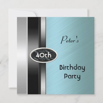 Metal Silver Green Mens 40th Birthday Party Man Invitation by Label_That at Zazzle