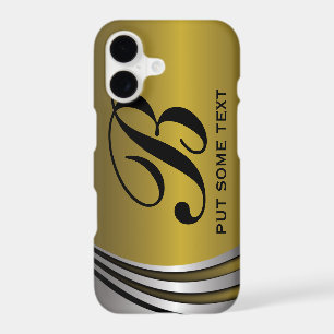 Metal silver grey and gold monogram custom iPhone 17 case