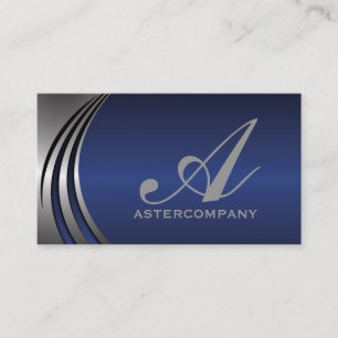 Metal silver grey blue eye-catching, monogram business card