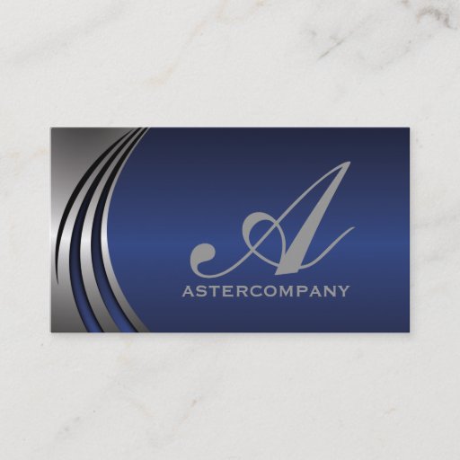 Customizable Metal silver grey blue eye-catching, monogram business card