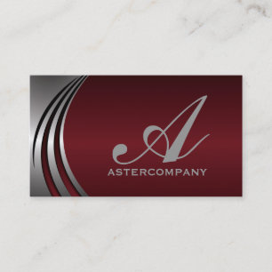 Metal silver grey burgundy red, monogram business business card