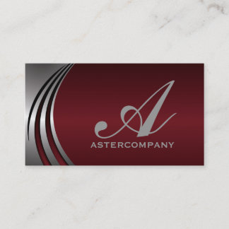 Metal silver grey burgundy red, monogram business business card