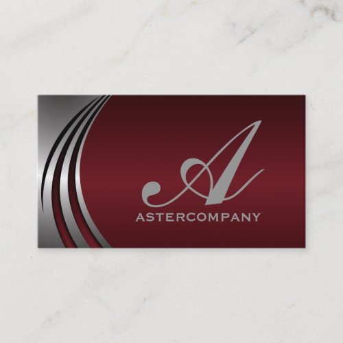 Metal silver grey burgundy red, monogram business business card template
