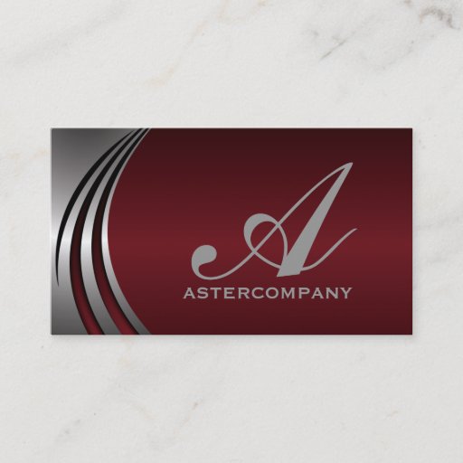 Customizable Metal silver grey burgundy red, monogram business business card template