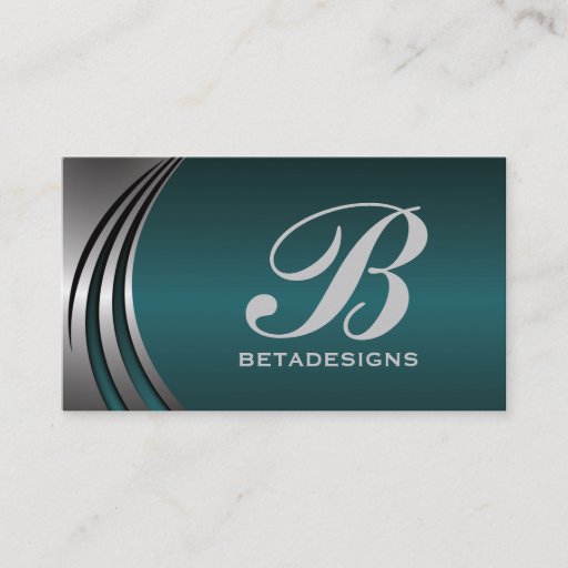 Customizable Metal silver grey, dark teal eye-catching monogram business card