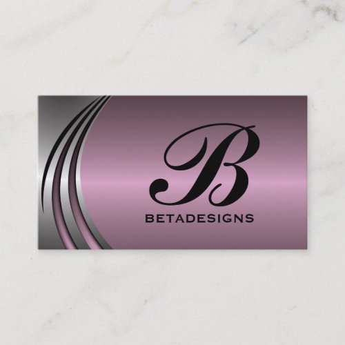 Metal silver grey dusty pink eye_catching monogram business card