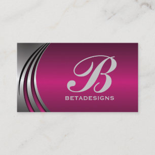Metal silver grey fuchsia, eye-catching monogram business card