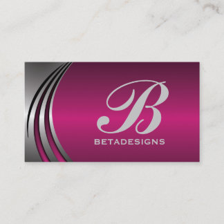 Metal silver grey fuchsia, eye-catching monogram business card