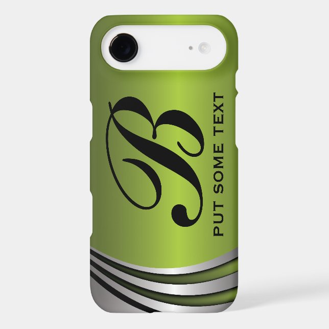 Metal silver grey green, monogram custom Case-Mate iPhone case (Back)