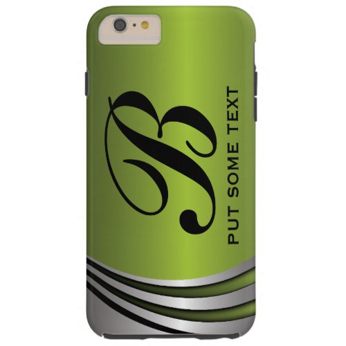 Metal silver grey green monogram custom tough iPhone 6 plus case