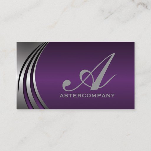 Customizable Metal silver grey purple, eye-catching monogram business card templates