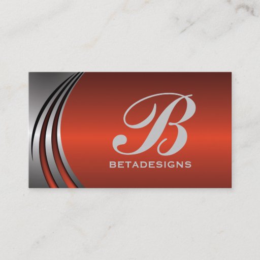 Customizable Metal silver grey red-orange eye-catching monogram business cards