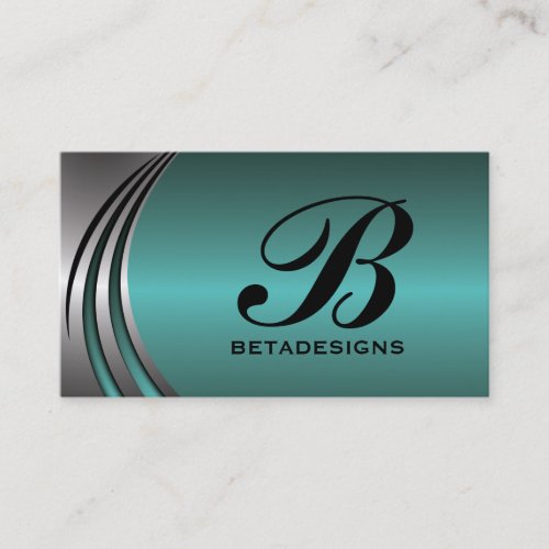 Metal silver grey teal, eye-catching monogram business card templates