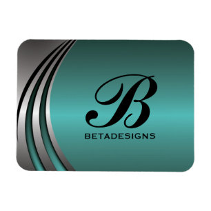 Metal silver grey teal, monogram custom magnet