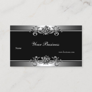 Metal Silver Look  Black Elegant Jewel Floral Business Card