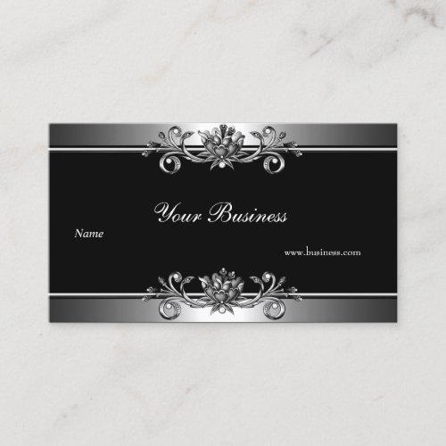Metal Silver Look  Black Elegant Jewel Floral Business Card