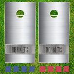 Metal Silver Look Modern Sleek Personalized Cornhole Set<br><div class="desc">This design may be personalized in the area provided by changing the photo and/or text. Or it can be customized by choosing the click to customize further option and delete or change the color of the background, add text, change the text color or style, or delete the text for an...</div>