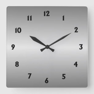 Metal Silver Look with Black Numbers Square Wall Clock