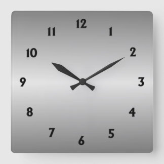 Metal Silver Look with Black Numbers Square Wall Clock