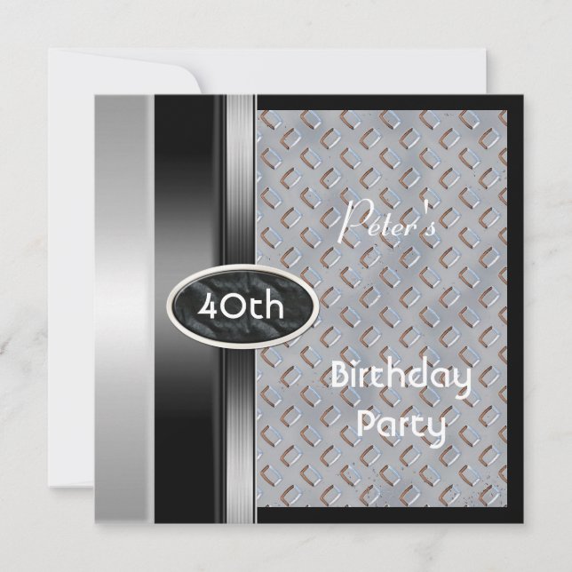 Metal Silver Mens 40th Birthday Bronze Man Invitation (Front)