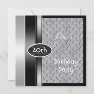 Metal Silver Mens 40th Birthday Bronze Man Invitation