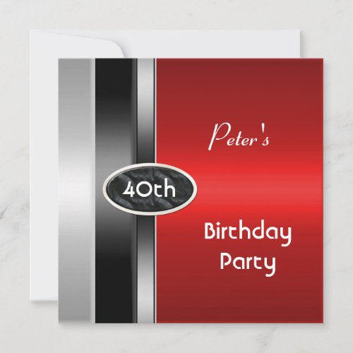 Metal Silver Red Mens 40th Birthday Party Man Announcement