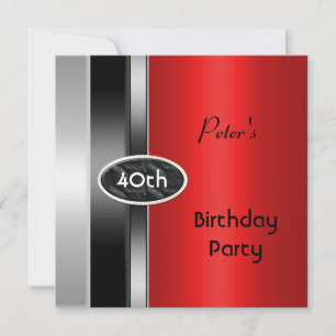 Metal Silver Red Mens 40th Birthday Party Man Invitation