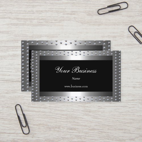 Metal Silver studs Black Elegant Classy Business Card Template