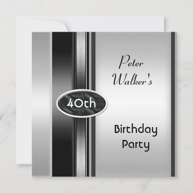 Metal Silver White Mens 40th Birthday Party Man Invitation (Front)