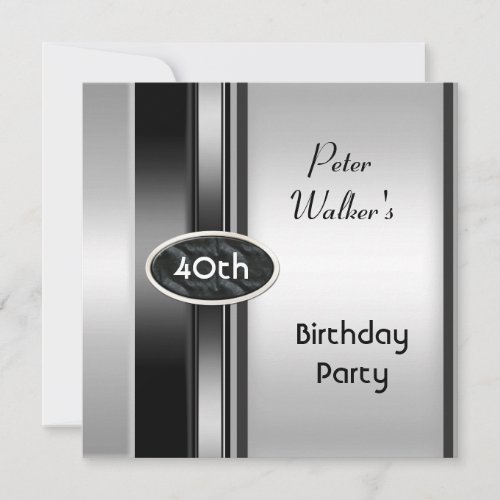 Metal Silver White Mens 40th Birthday Party Man Custom Invitations