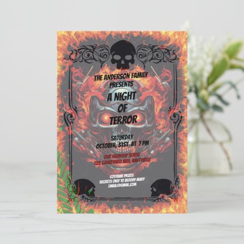Metal Skull flame Halloween Invitation