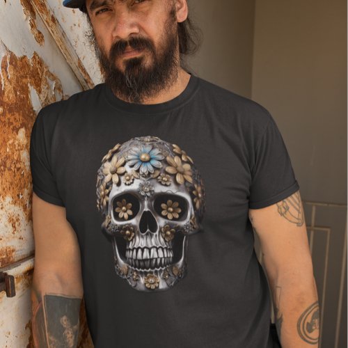 Metal skull with Flowers T_Shirt