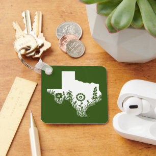 Metal Square Keychain Texas Outline Forest Green