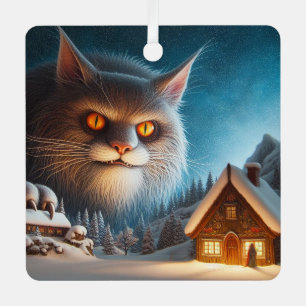 Metal Square Yule Cat Ornament