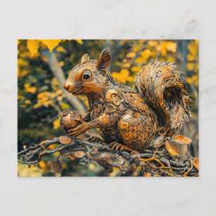 Metal Squirrel on Branch in autumn Postcard