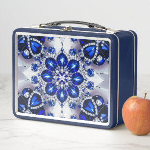 Metal Stainless Lunchbox with Blue White Colors