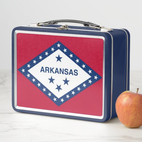 Metal Stainless Lunchbox with flag of Arkansas