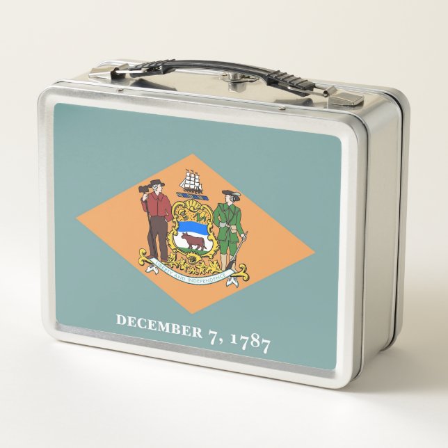 Metal Stainless Lunchbox with flag of Delaware (Back)