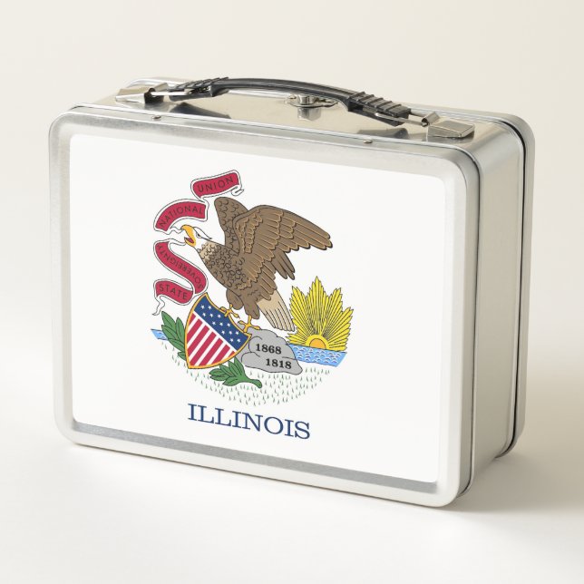 Metal Stainless Lunchbox with flag of Illinois (Back)