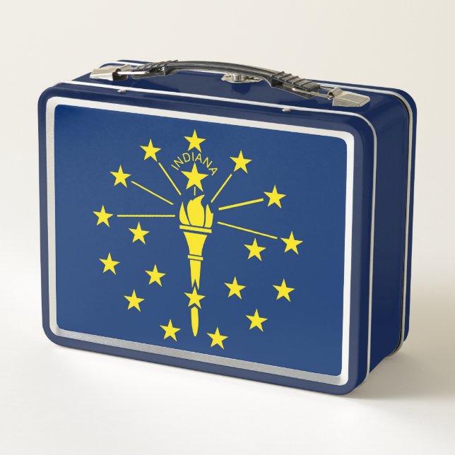 Metal Stainless Lunchbox with flag of Indiana (Back)